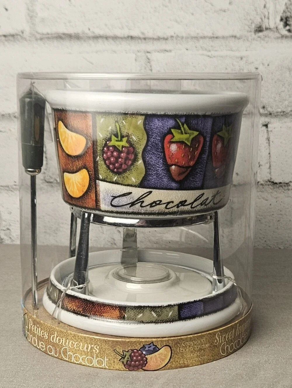 Vintage Jo!e Sweet Impressions Chocolate Fondue Set NIB Ceramic Dessert Warmer